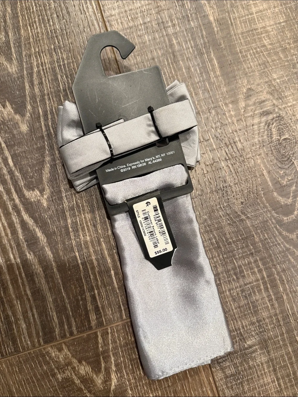 Alfani Light Silver Satin Bow Tie & Pocket Square Set